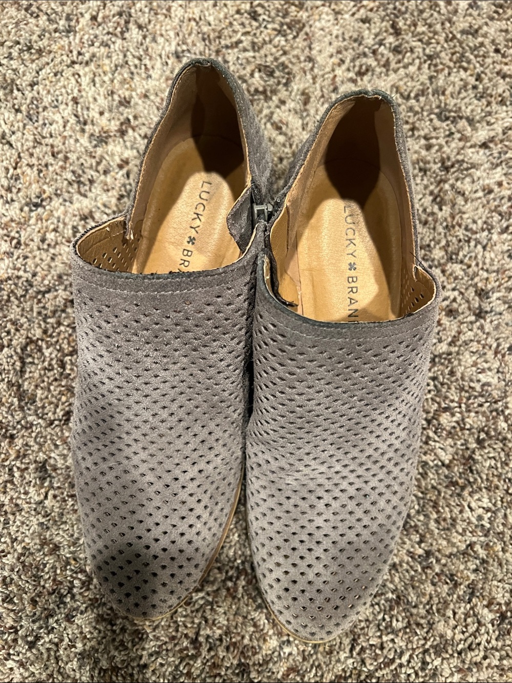 Lucky Brand Gray Perforated Suede Slip-On Mules